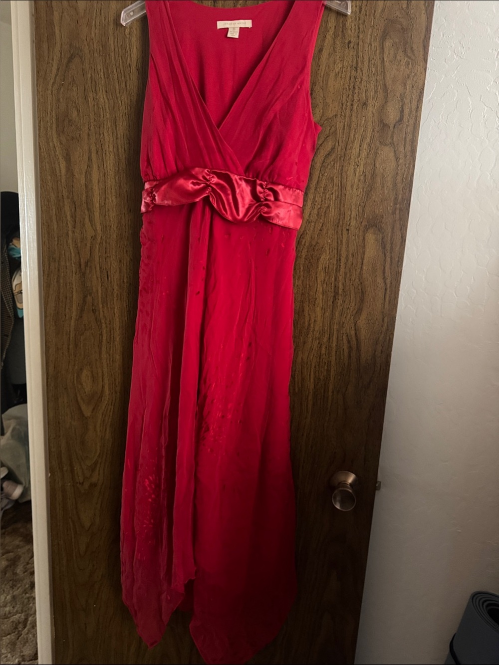 jonathan martin Red Sleeveless V-Neck Maxi Dress with Satin Waist